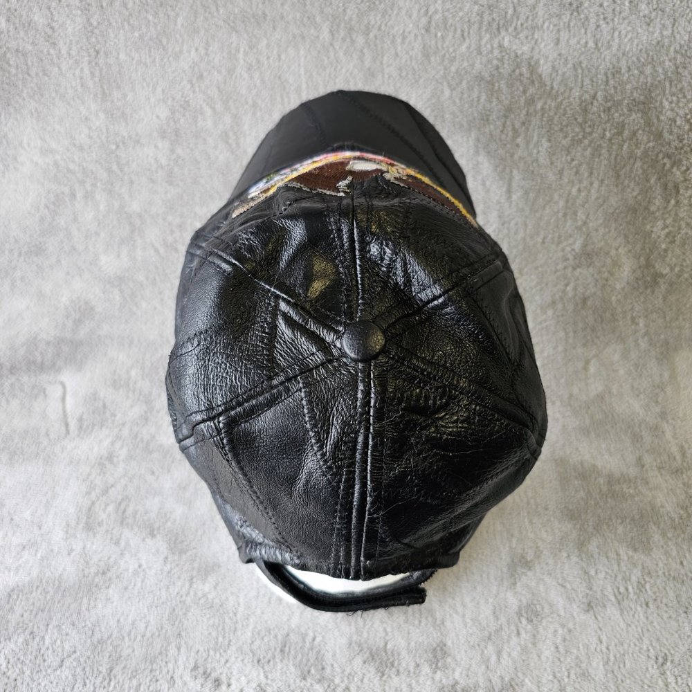 Leather Hat Patriotic Patchwork Embordered Black … - image 3